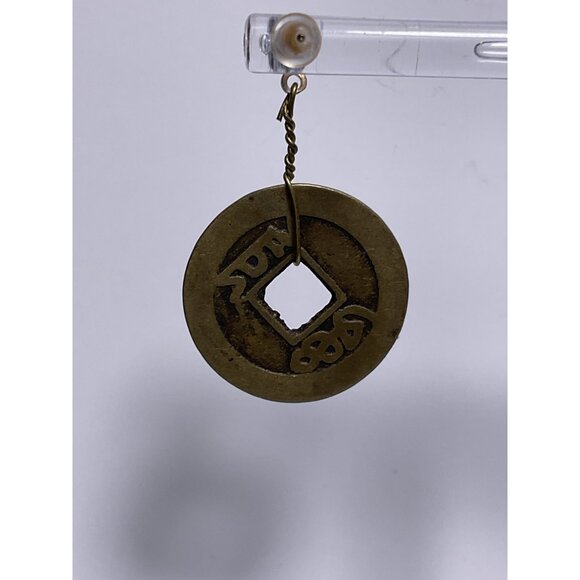 Vintage-Inspired Chinese Coin Dangle Earrings With Brass Finish - Picture 6 of 7